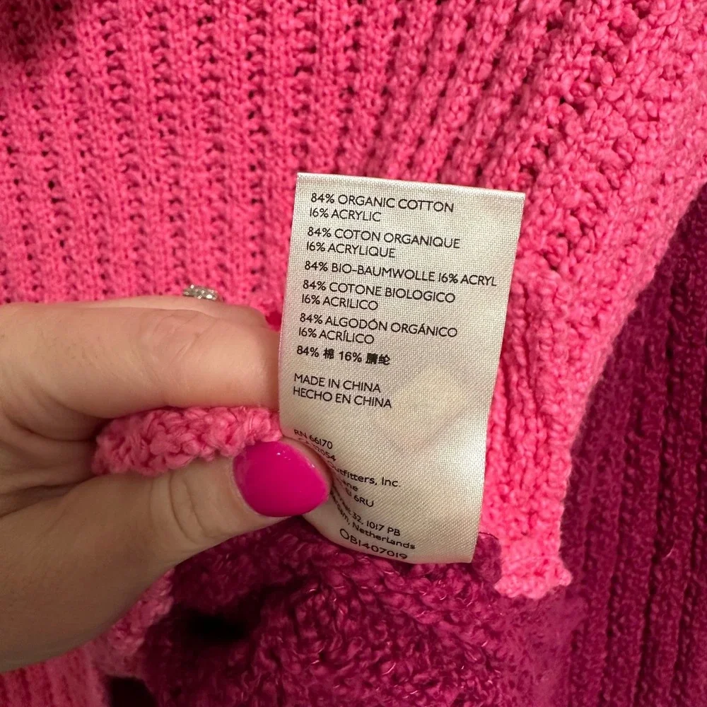 We The Free Sweater Women XS Oversized Pink Burgundy Colorblock Ribbed Mock Neck
